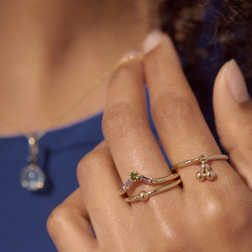 The Temple Ring with Topaz and Tourmaline in Yellow Gold